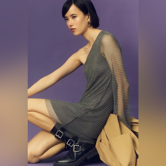 Anthropologie Sunday in Brooklyn One-Shoulder Mesh Shine Mini Dress - Picture 4 of 15